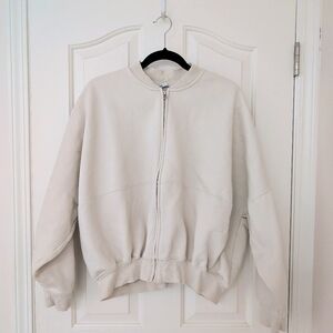 Zara Cream Bomber Zip Sweater Size Large